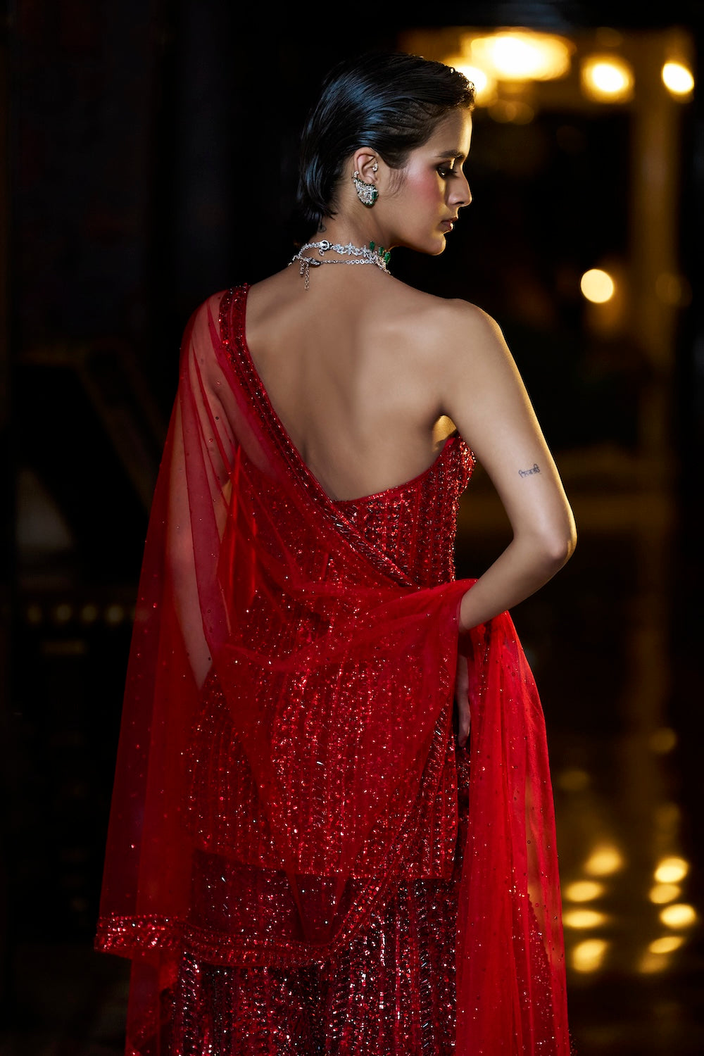 Seema Gujral - Off-Shoulder Red Sharara Set
