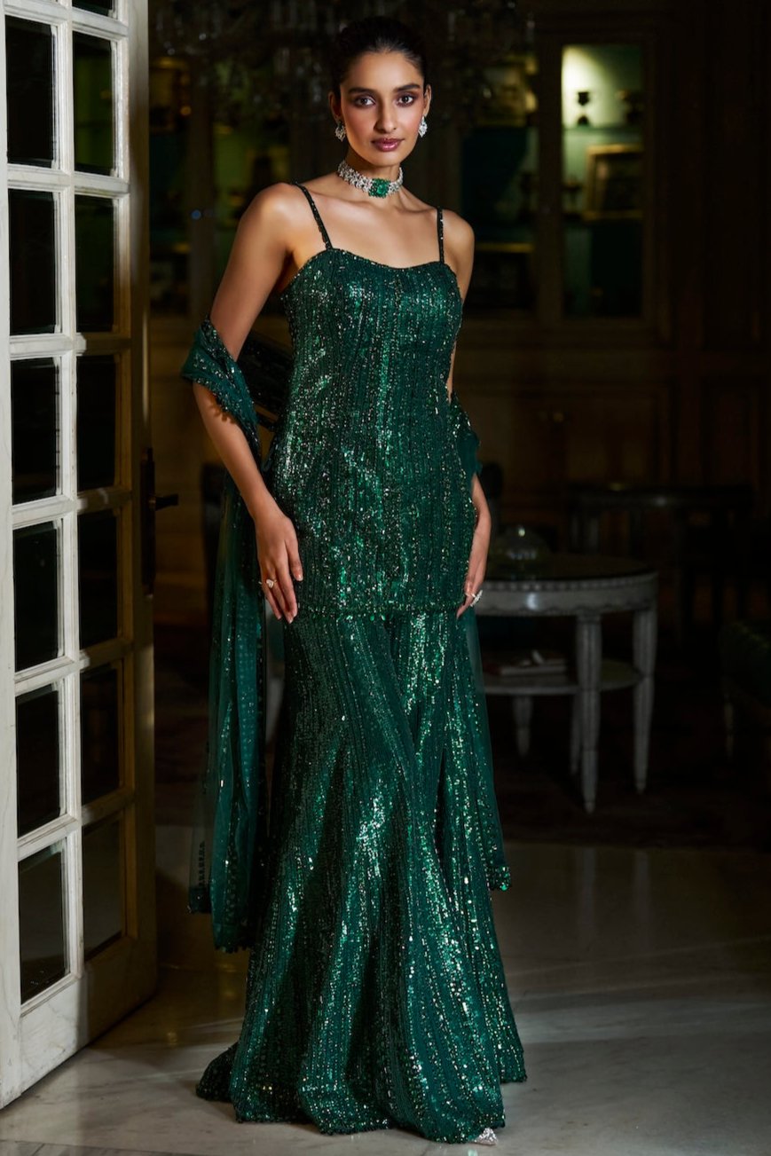 Seema Gujral - Emerald Green Sharara Set
