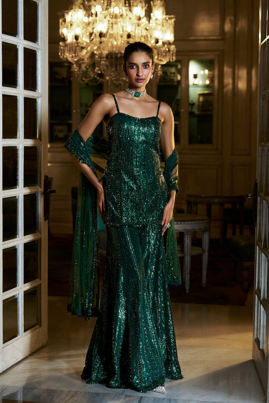 Seema Gujral - Emerald Green Sharara Set