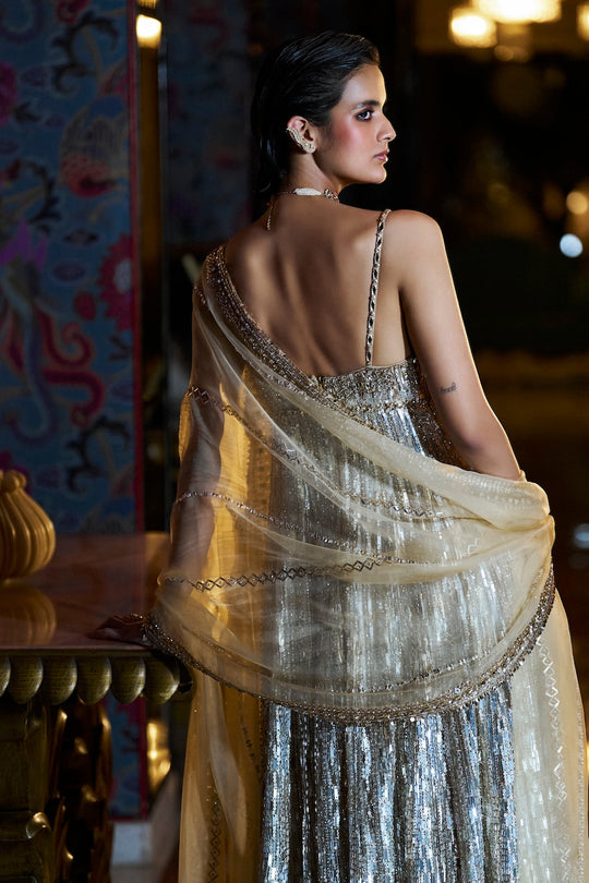 Seema Gujral - Gold Silver Crystal Sharara Set
