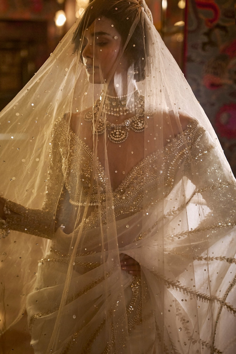 Seema Gujral - Ivory Gold Gota Patti Saree