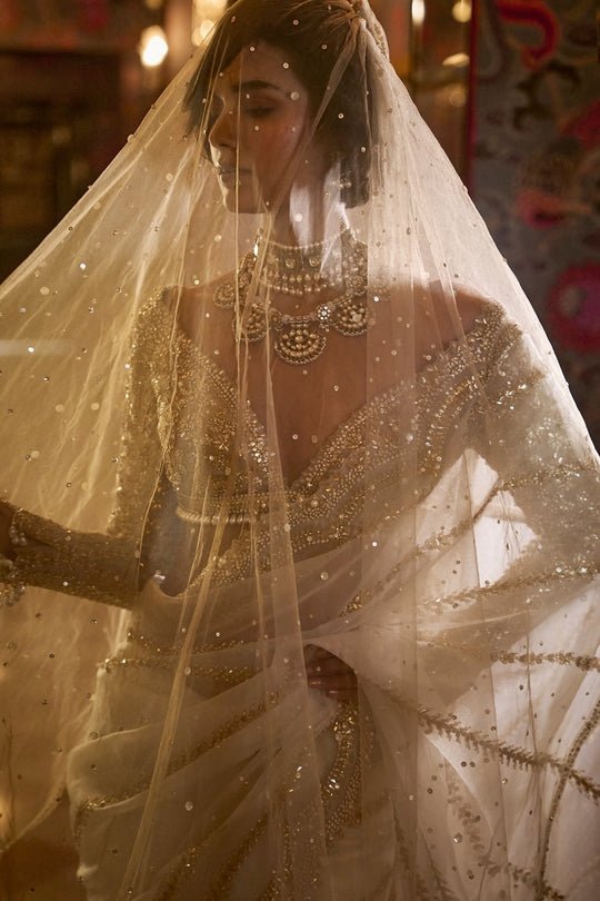 Seema Gujral - Ivory Gold Gota Patti Saree