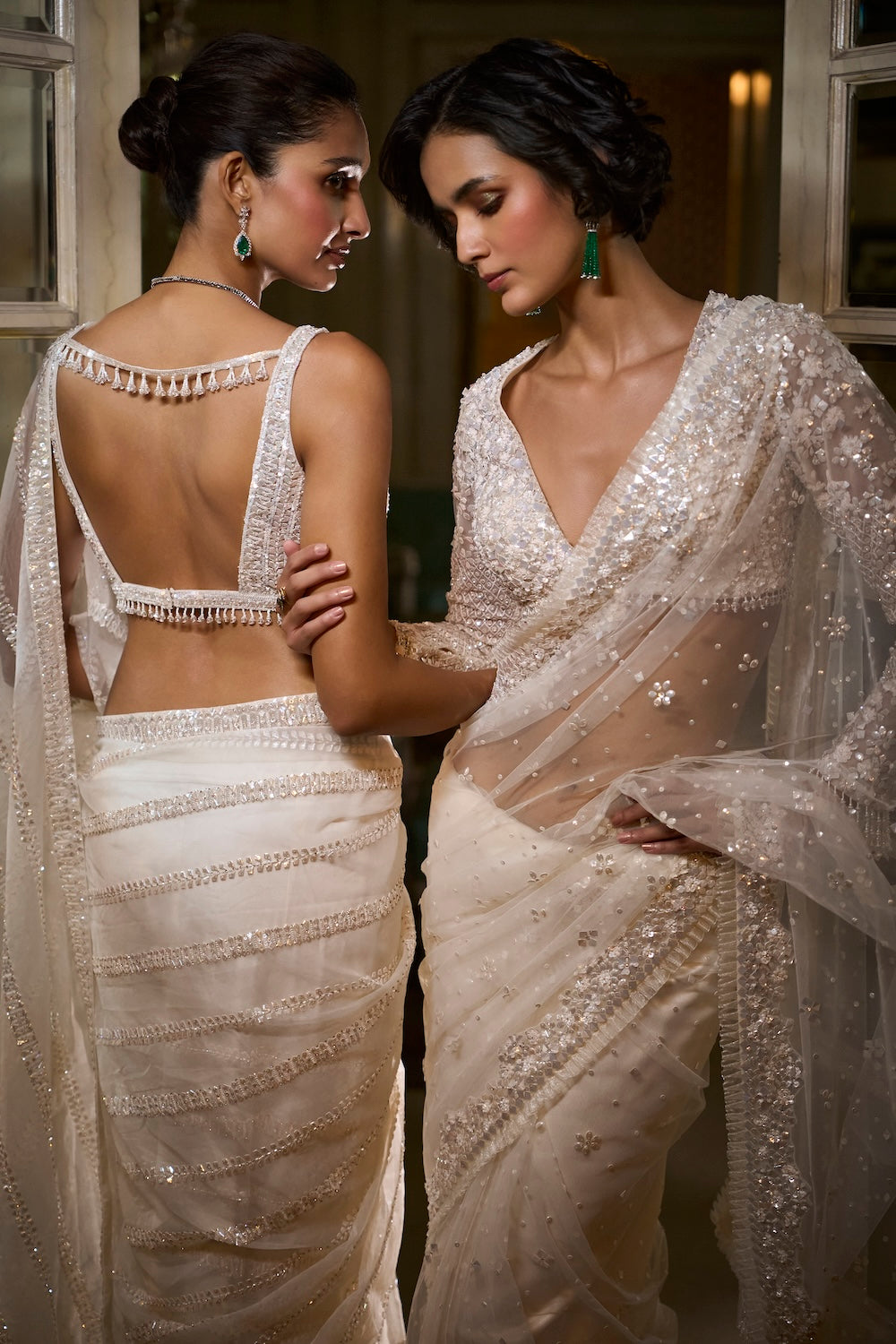 Seema Gujral - Ivory Organza Sequin Saree