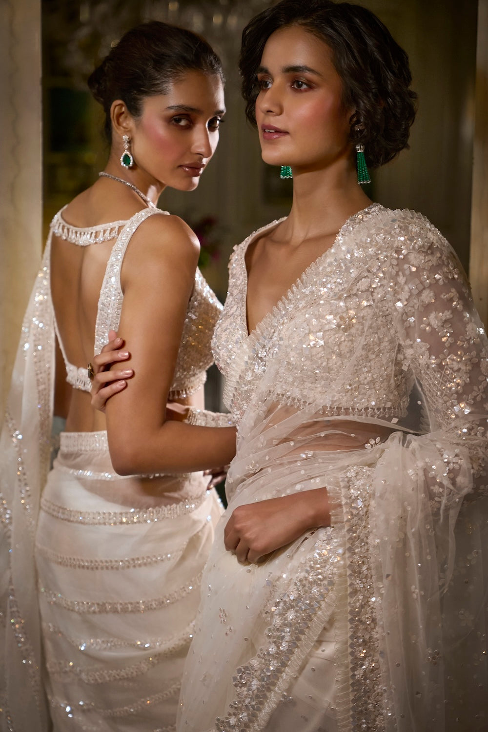 Seema Gujral - Ivory Sequin Saree