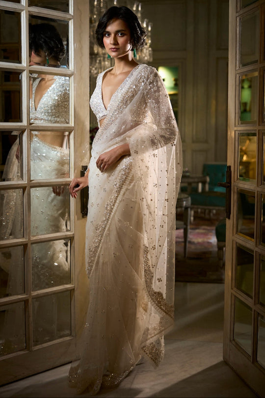 Seema Gujral - Ivory Sequin Saree