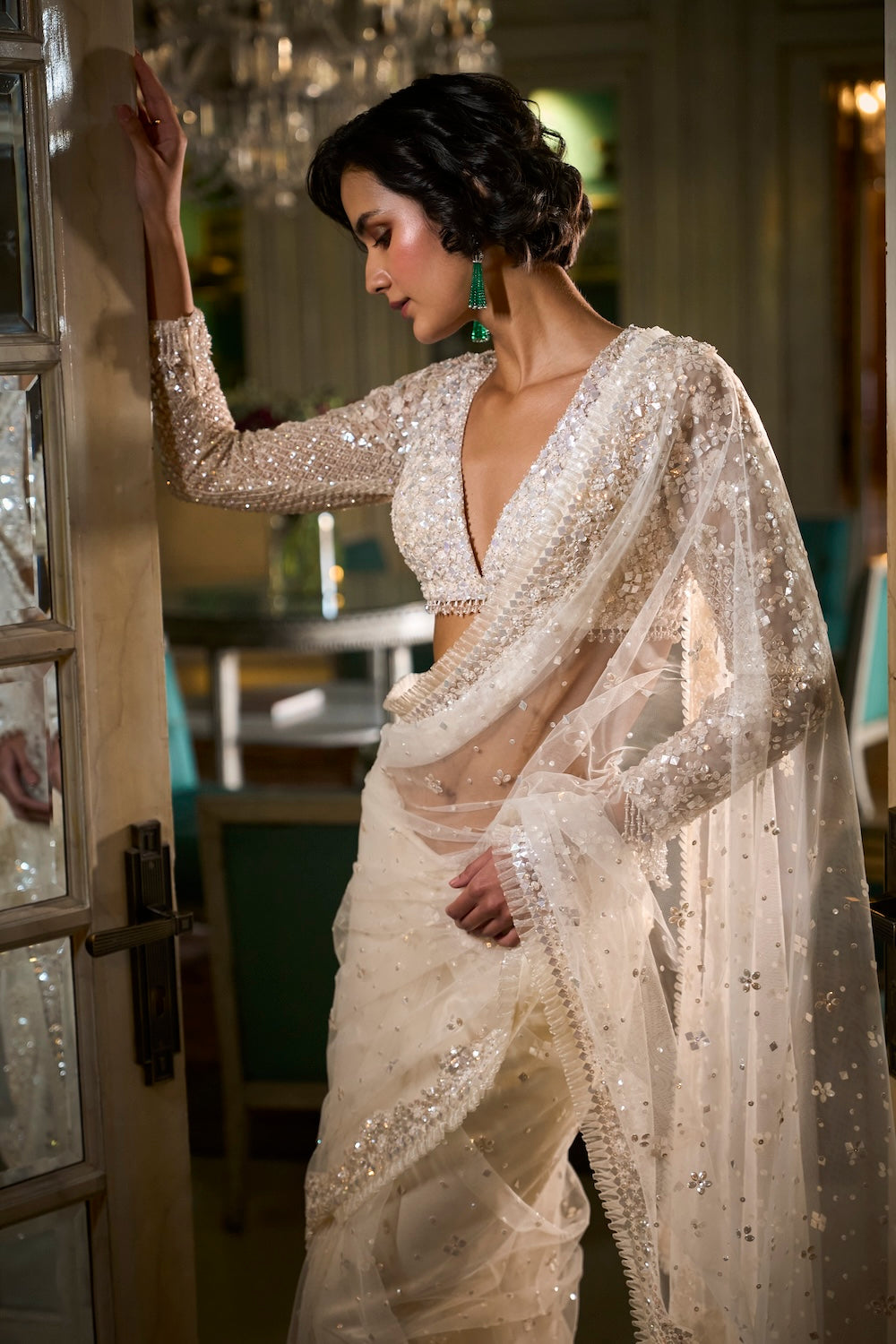Seema Gujral - Ivory Sequin Saree