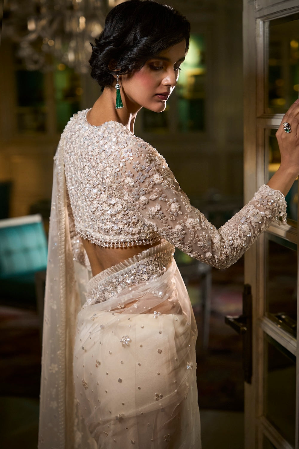 Seema Gujral - Ivory Sequin Saree