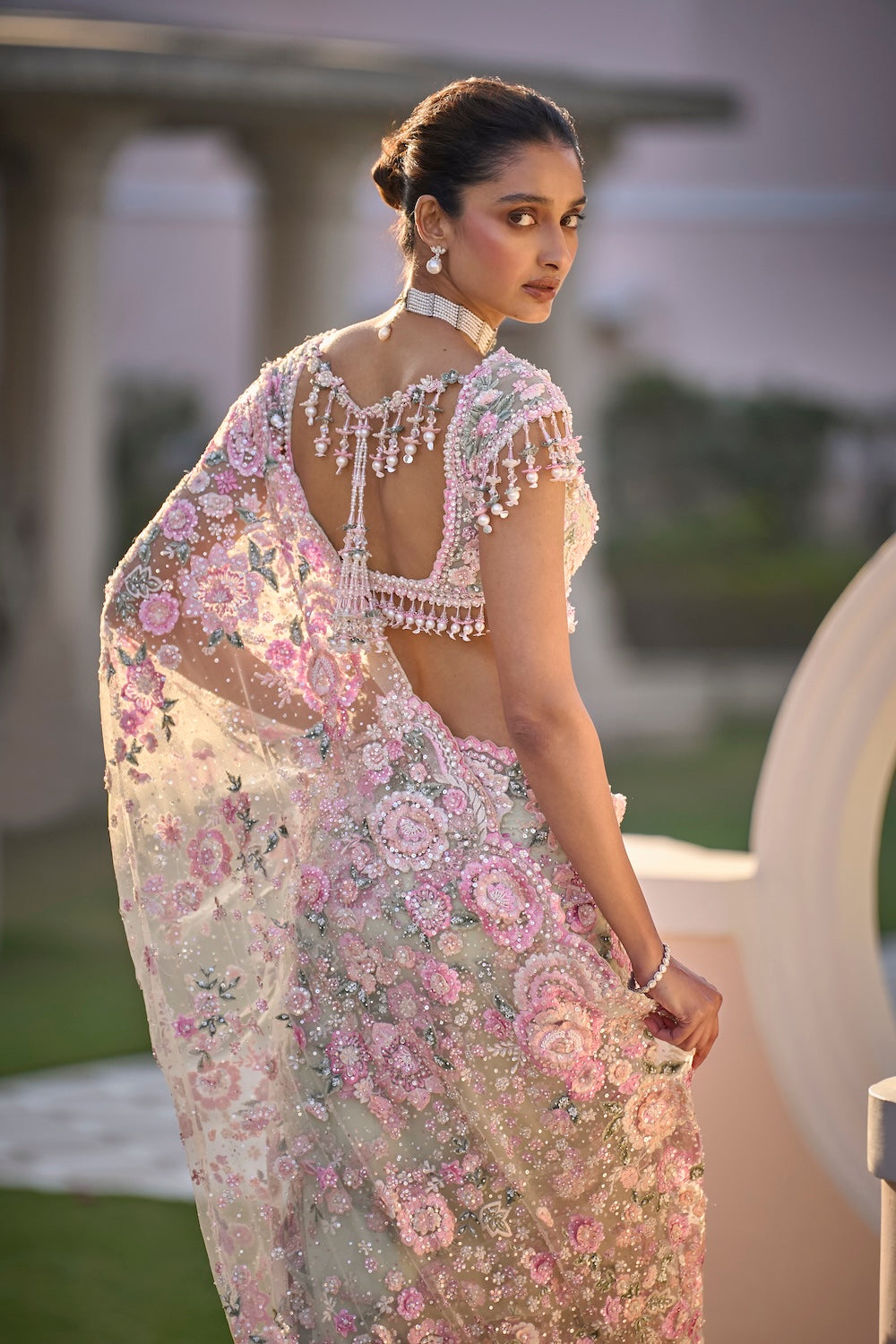 Seema Gujral - Mint Green Multi-Coloured Floral Saree
