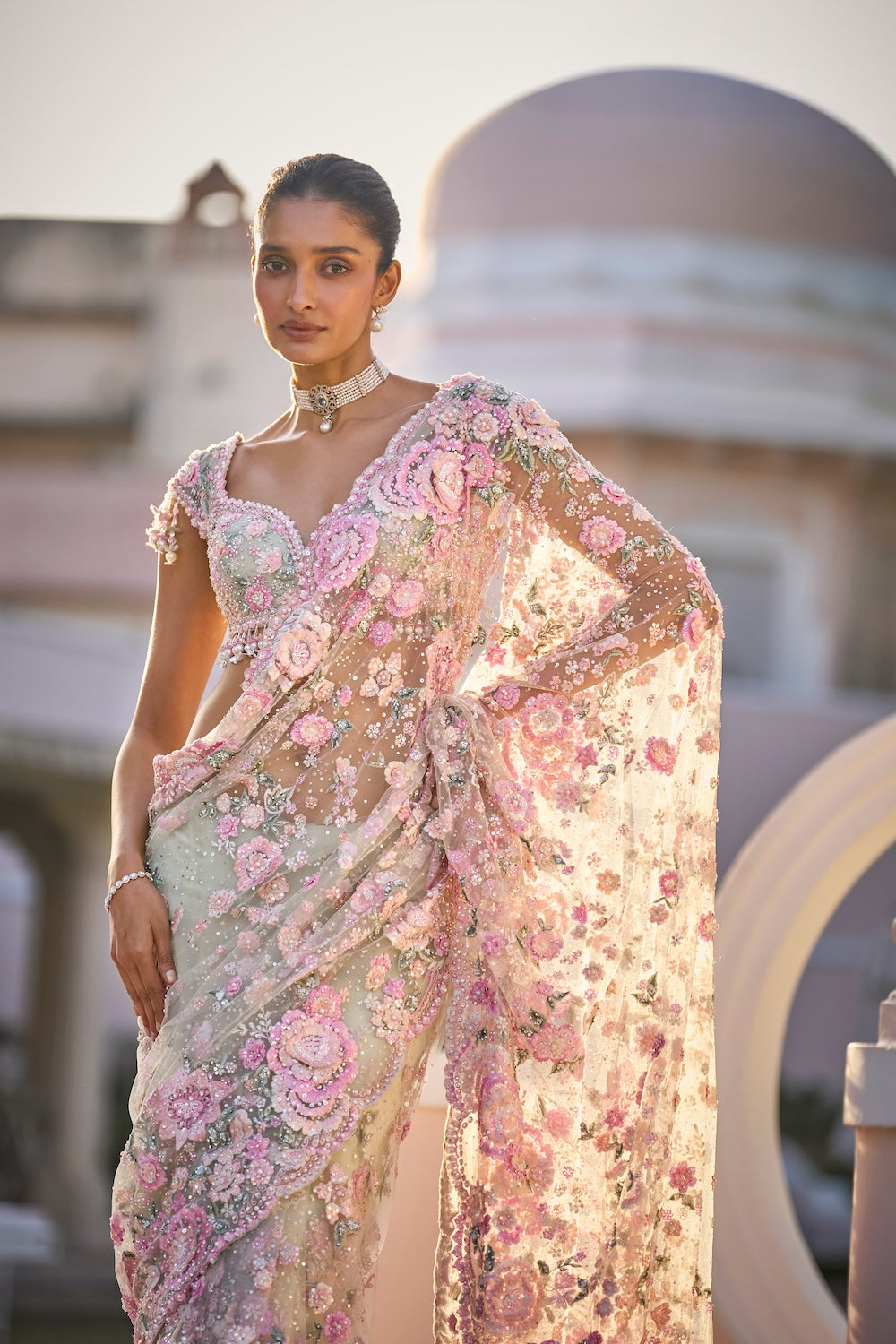 Seema Gujral - Mint Green Multi-Coloured Floral Saree