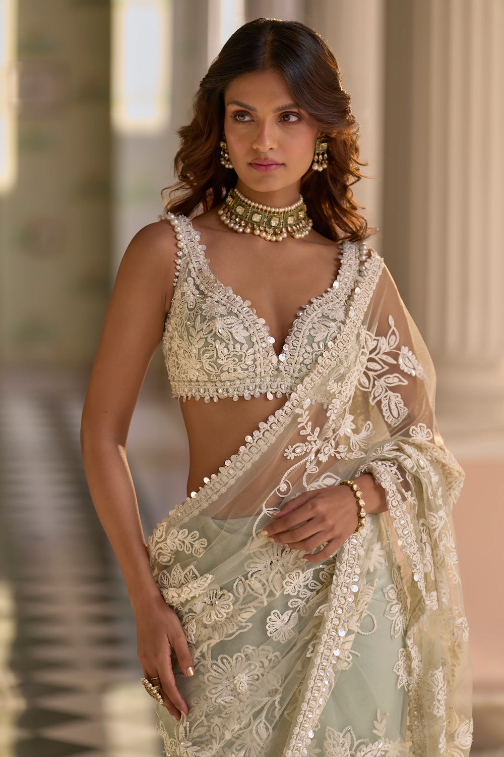 Seema Gujral - Mint Green Dori Saree