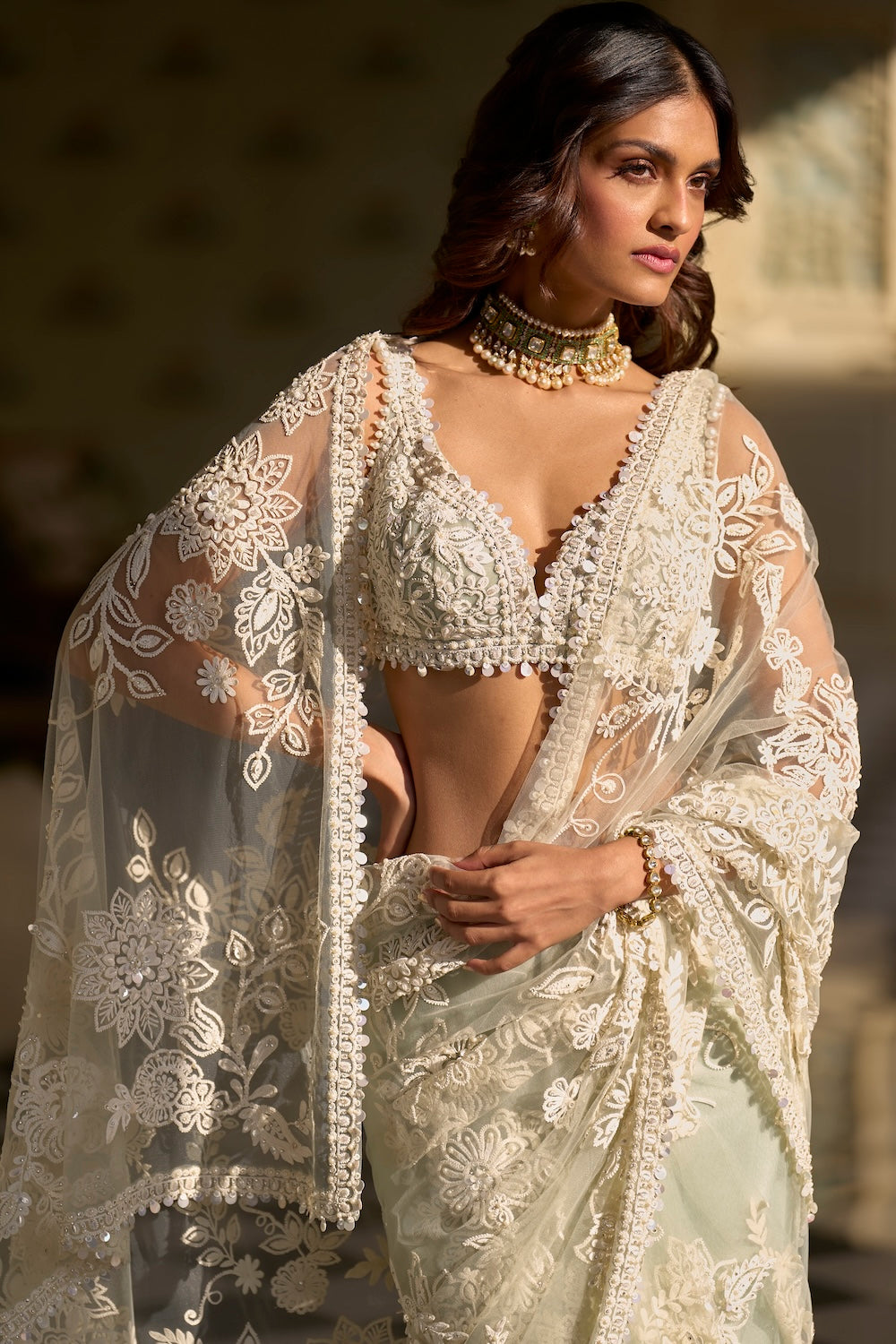 Seema Gujral - Mint Green Dori Saree