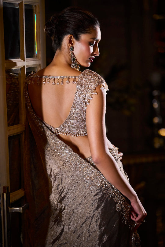 Seema Gujral - Coffee Brown Tissue Organza Saree