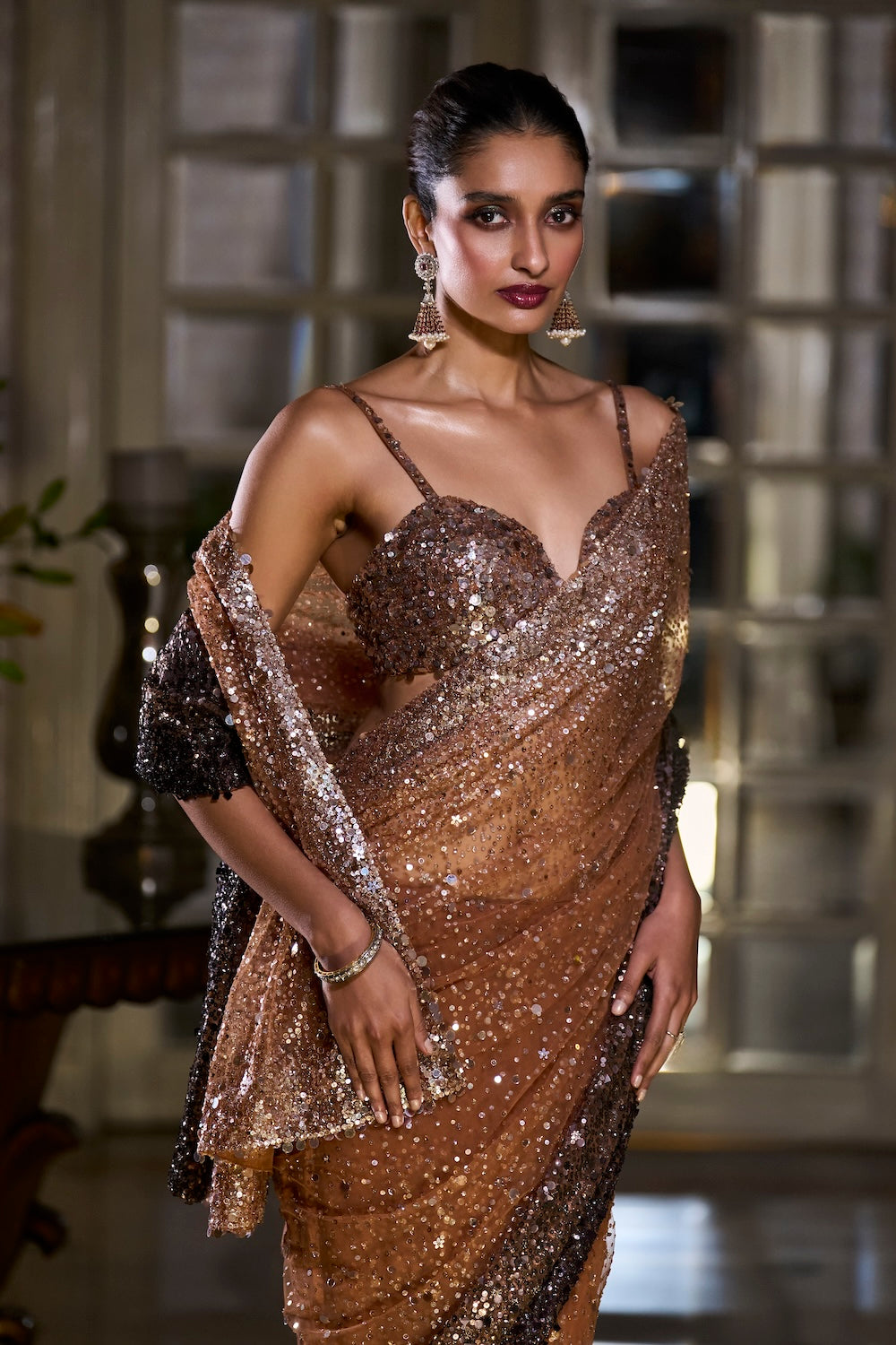 Seema Gujral - Caramel Sequin Saree
