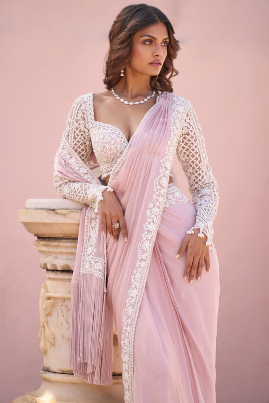 Seema Gujral - Powder Pink Draped Dori Saree