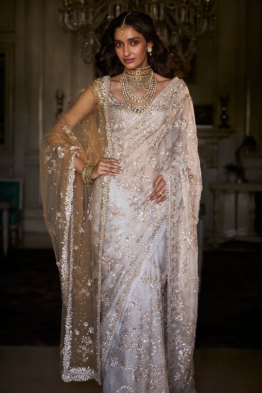 Seema Gujral - Ivory Gold Sequin Saree