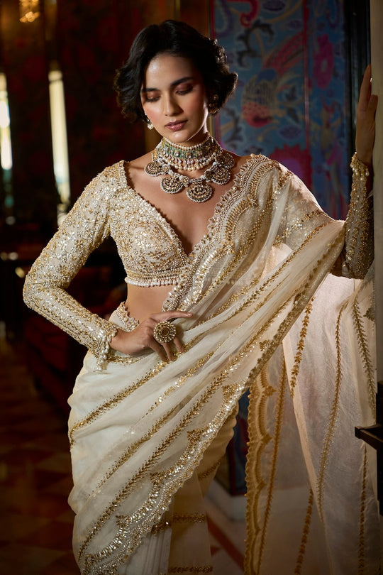 Seema Gujral - Ivory Gold Gota Patti Saree