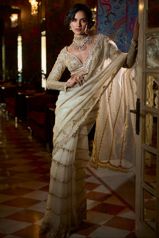 Seema Gujral - Ivory Gold Gota Patti Saree
