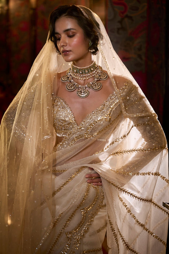 Seema Gujral - Ivory Gold Gota Patti Saree