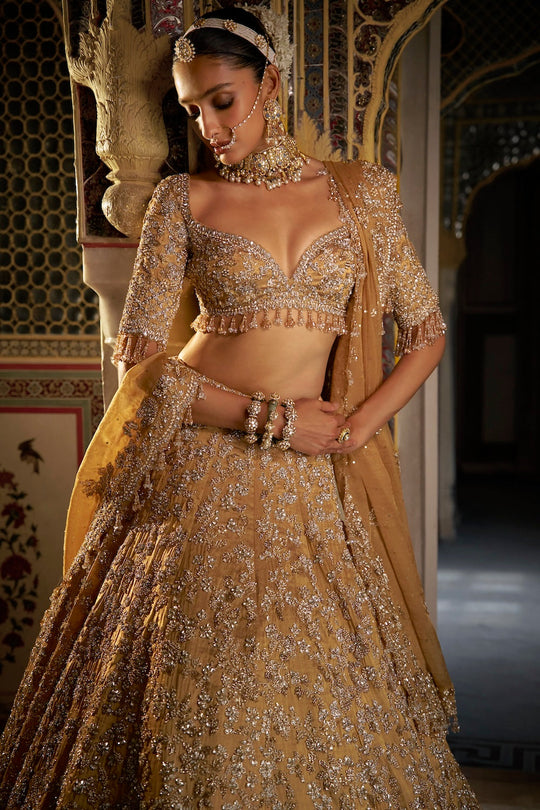 Seema Gujral - Gold Crystal Lehenga Set