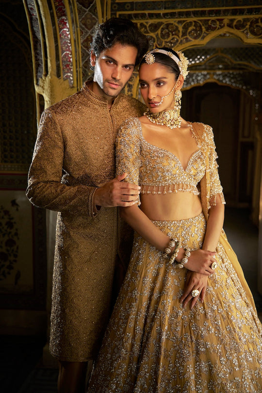 Seema Gujral - Gold Crystal Lehenga Set