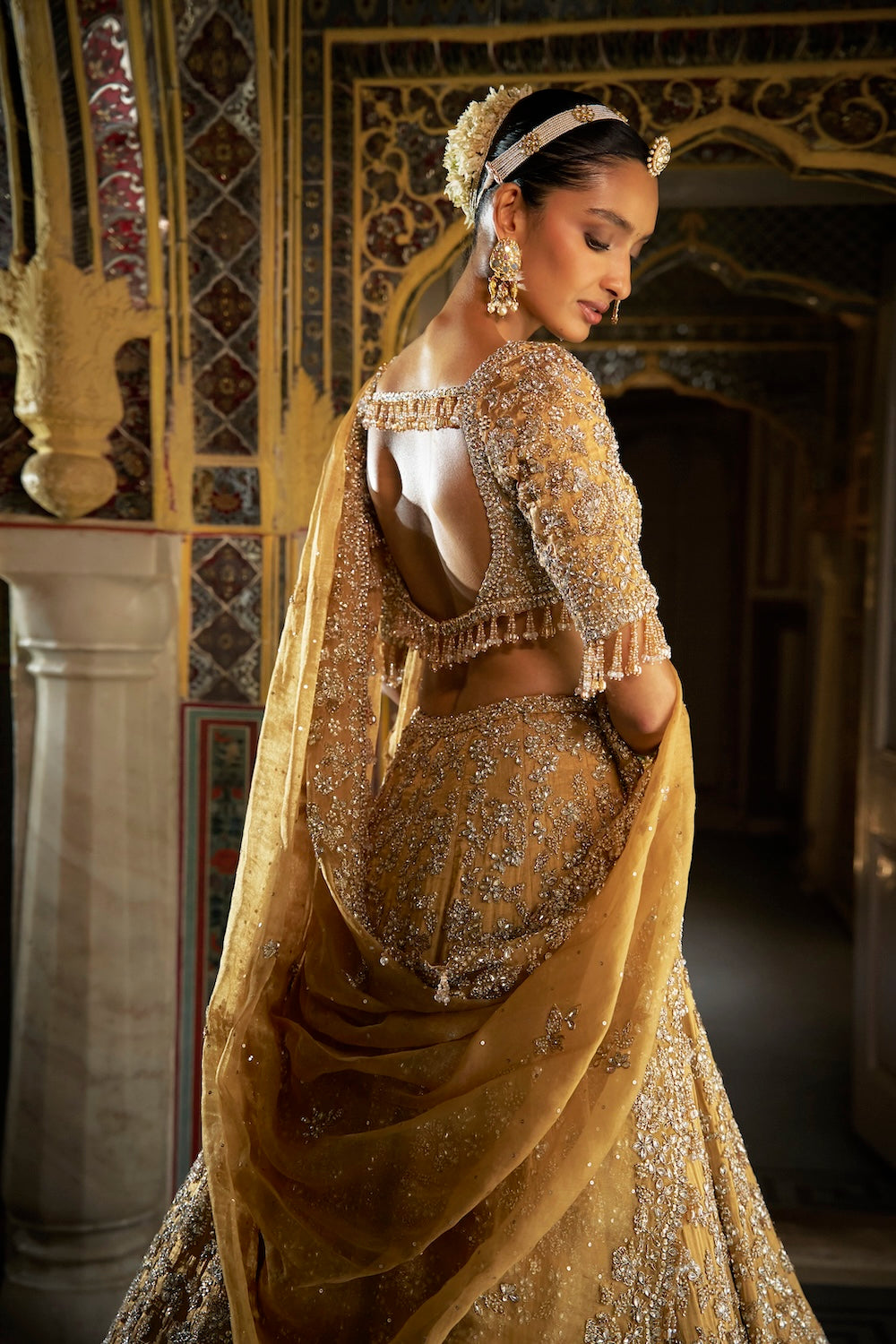 Seema Gujral - Gold Crystal Lehenga Set