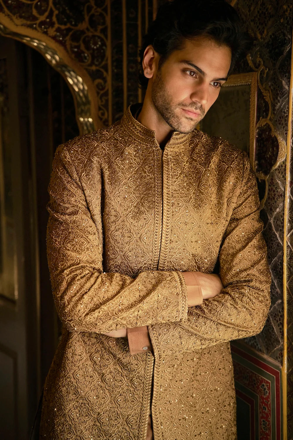 Seema Gujral - Gold Sherwani Set