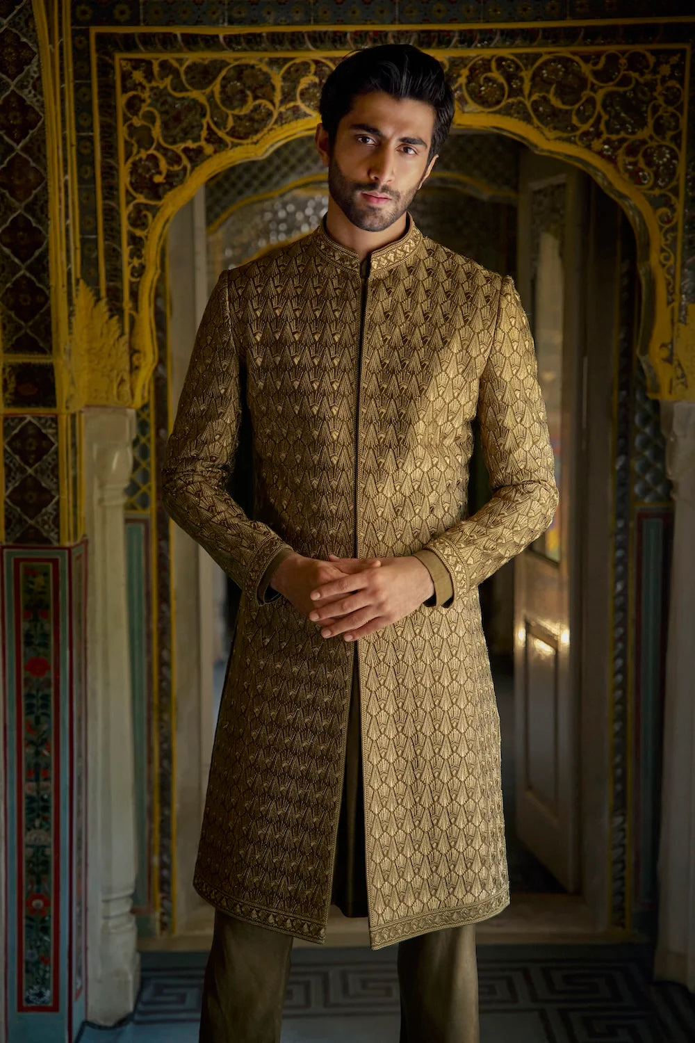 Seema Gujral - Antique Gold Sherwani Set