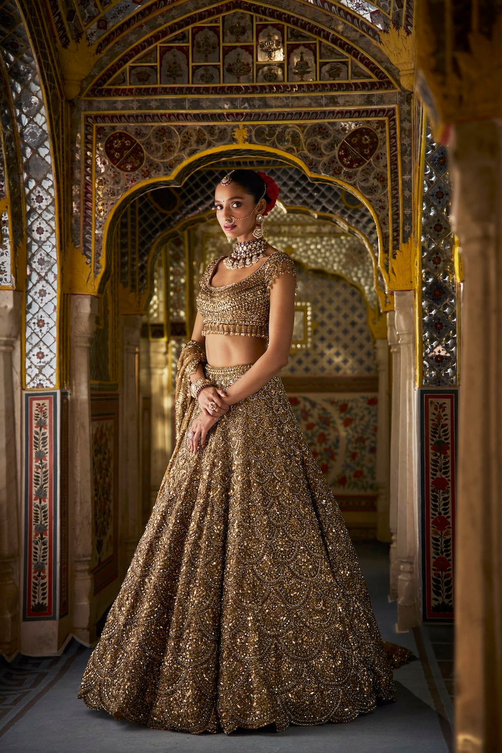 Seema Gujral - Antique Gold Scalloped Lehenga Set