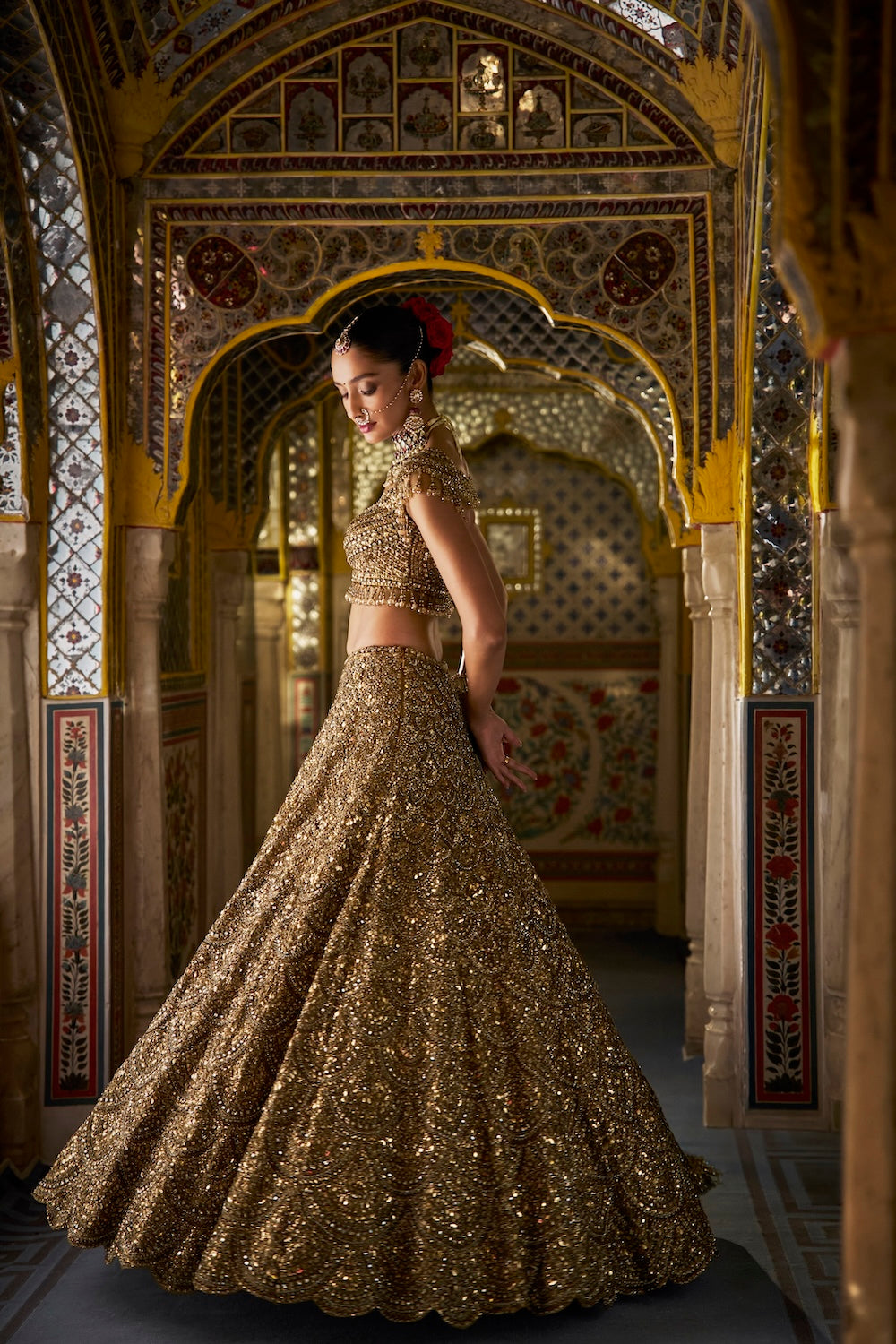 Seema Gujral - Antique Gold Scalloped Lehenga Set