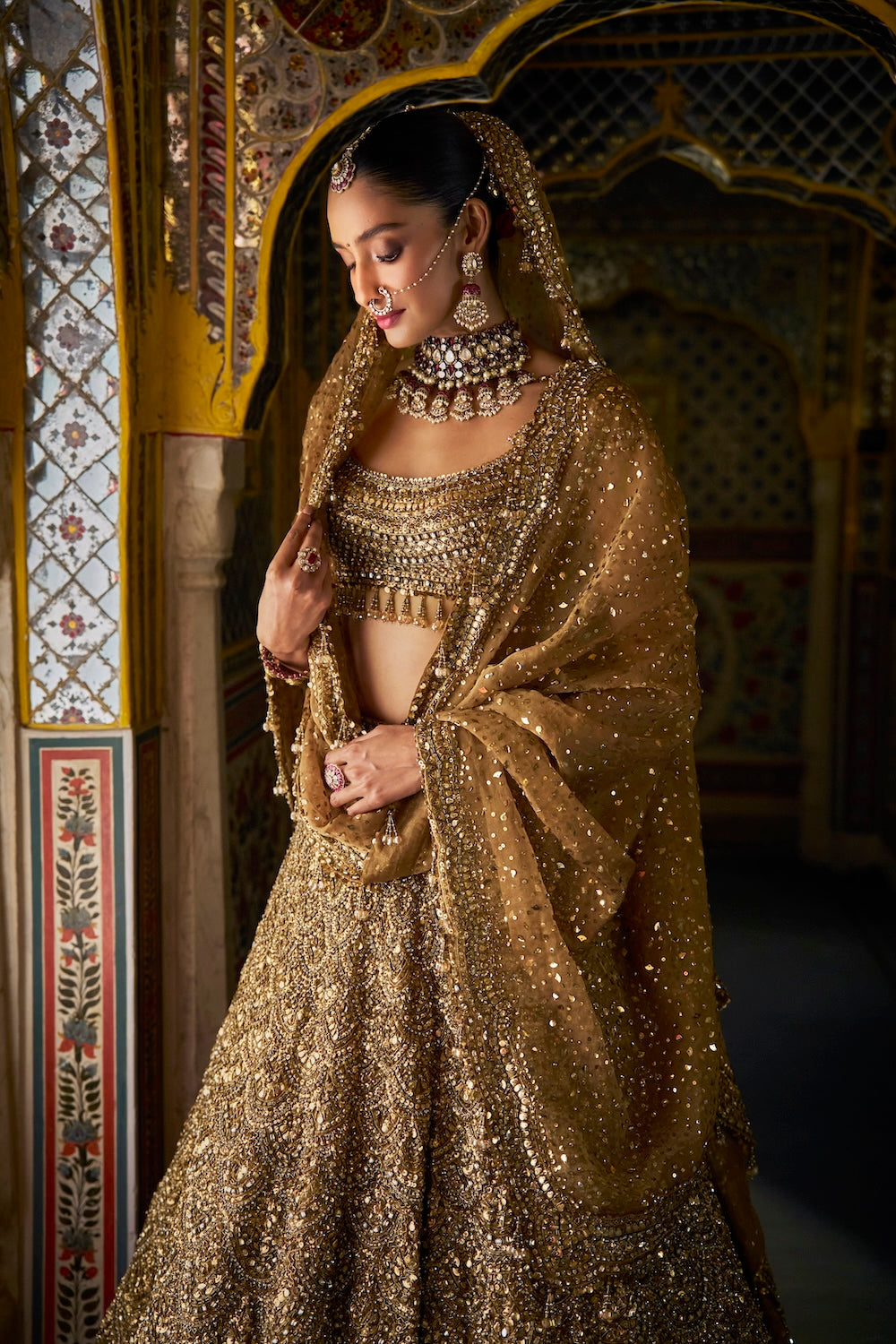 Seema Gujral - Antique Gold Scalloped Lehenga Set
