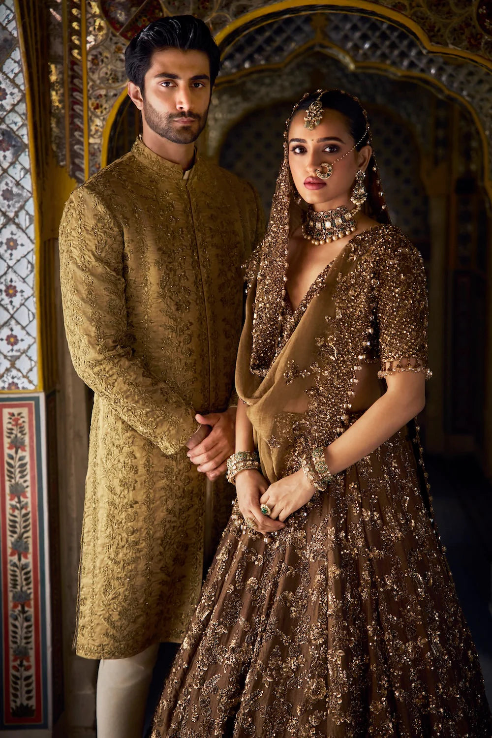 Seema Gujral - Antique Gold Tissue Sherwani Set