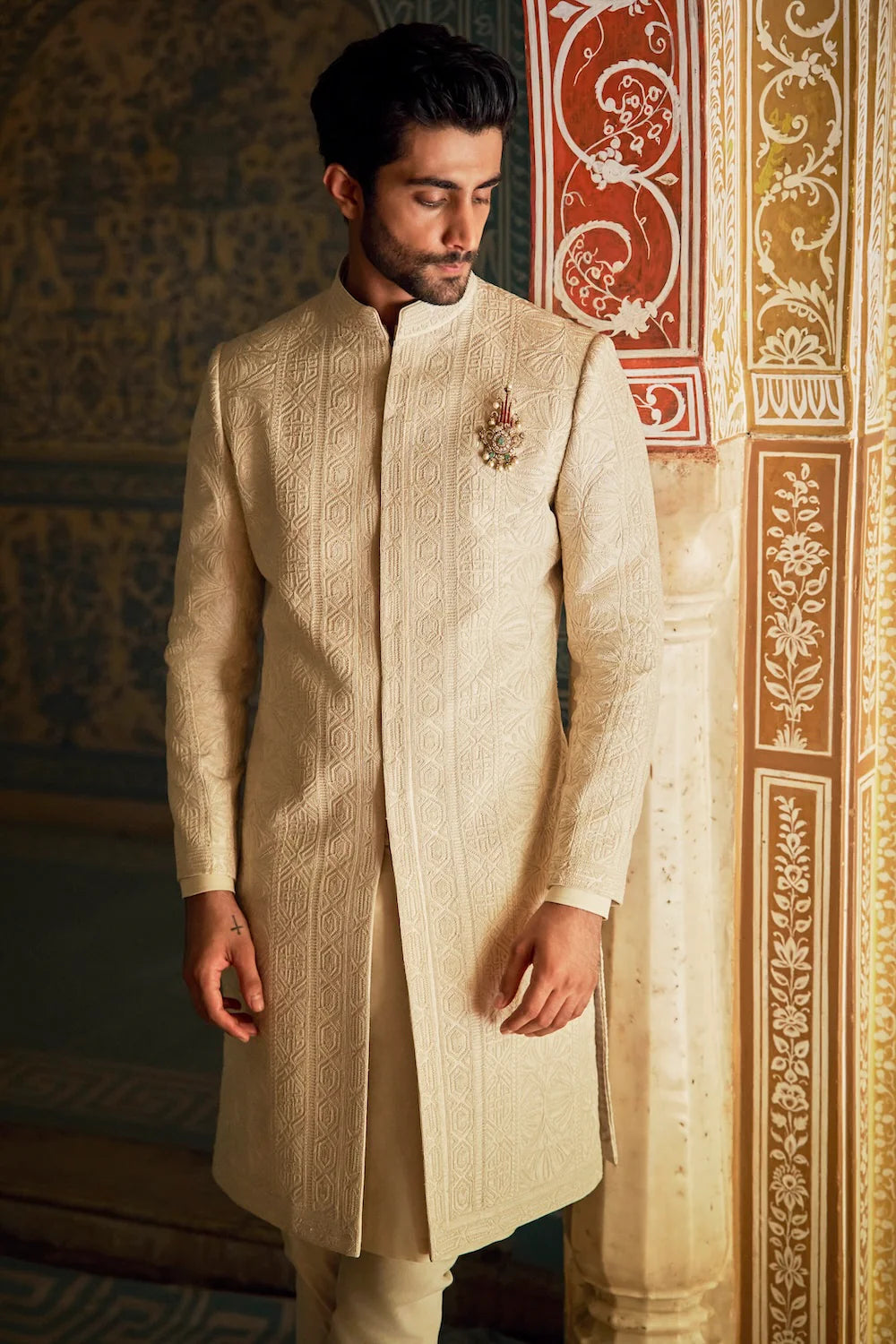 Seema Gujral - Champagne Gold Sherwani Set