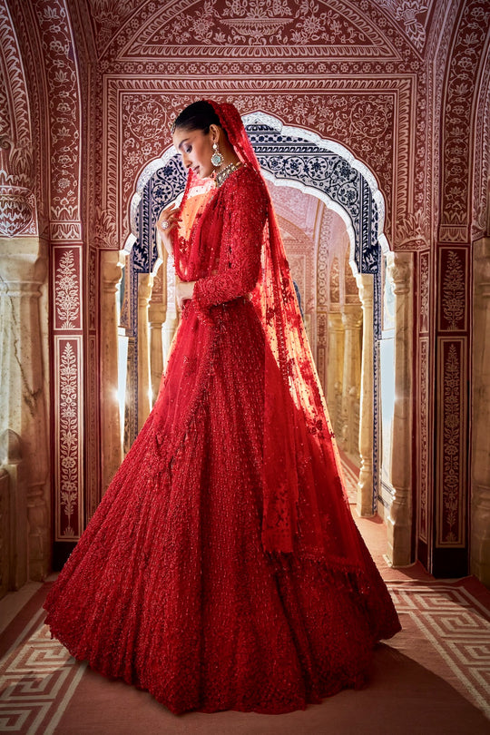 Seema Gujral - Red Cut Work Lehenga Set