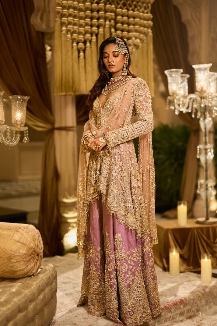 Seema Gujral - Lilac Tissue Jacket Lehenga Set