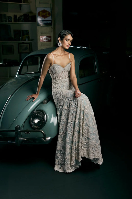 Seema Gujral - Powder Blue Pearl Gown