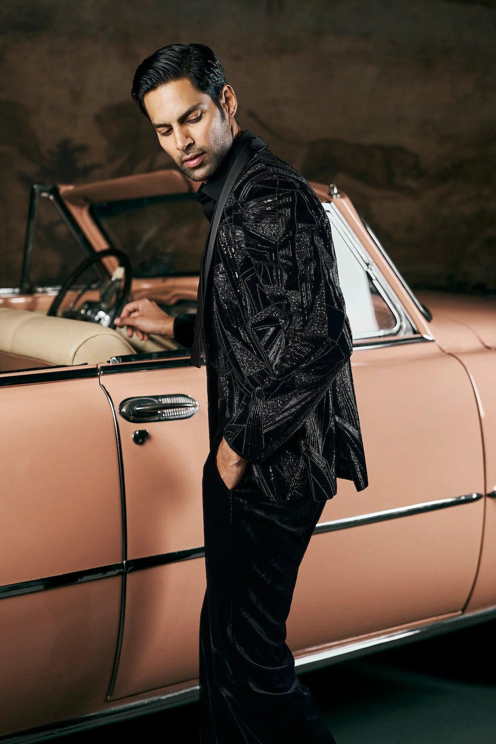 Seema Gujral - Black Velvet Tuxedo Set