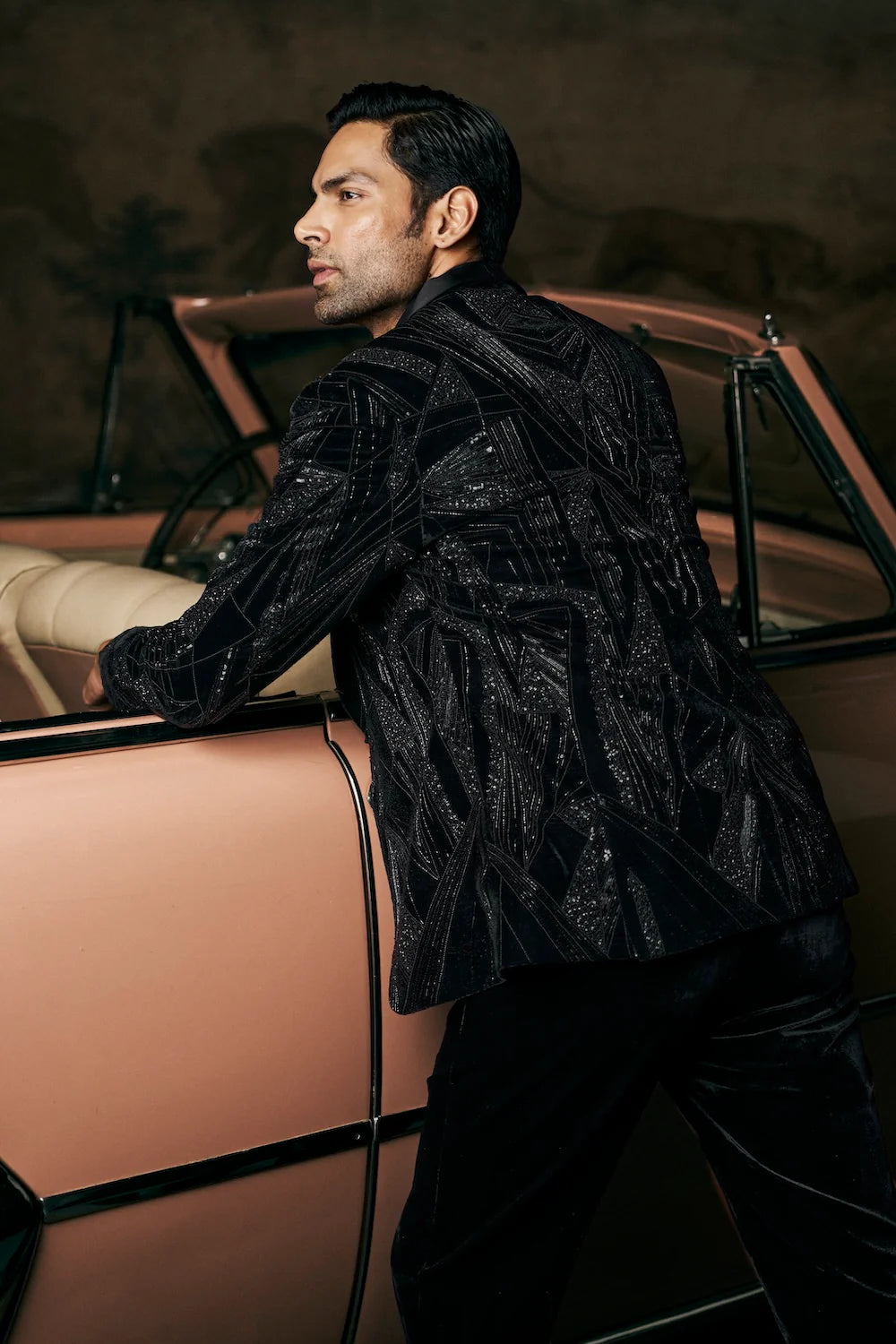 Seema Gujral - Black Velvet Tuxedo Set