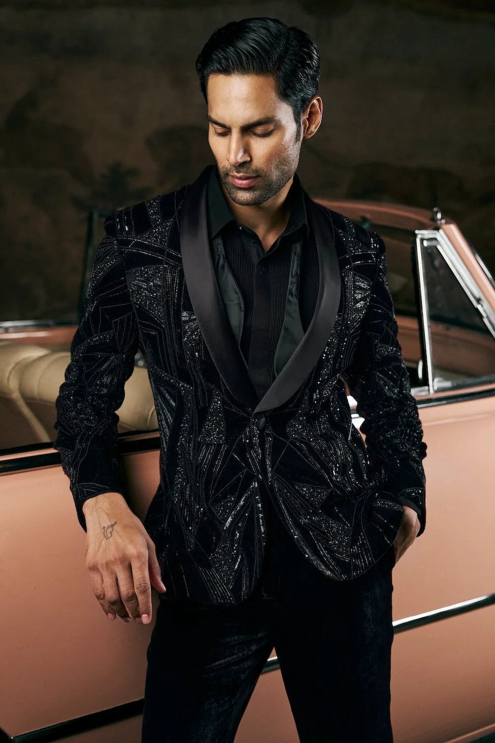Seema Gujral - Black Velvet Tuxedo Set