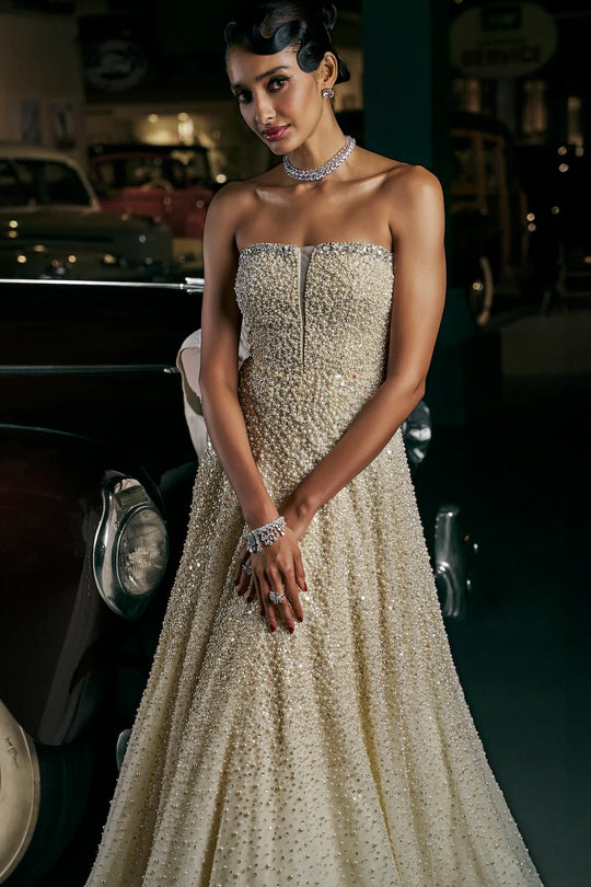 Seema Gujral - Ivory Pearl Gown