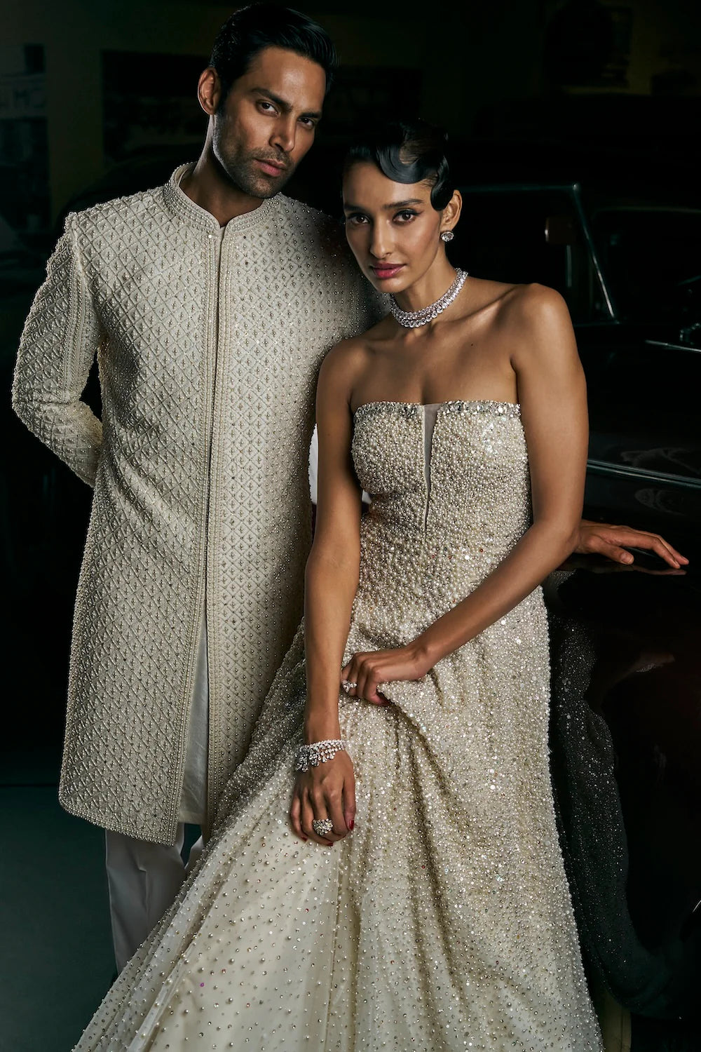 Seema Gujral - Ivory Pearl Sherwani Set