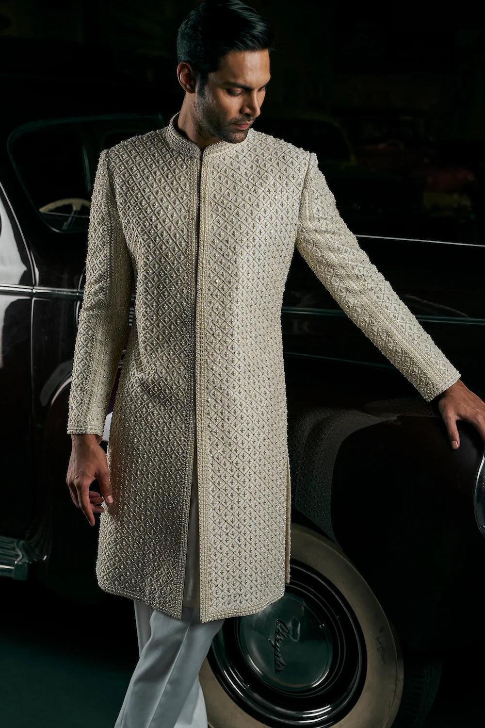 Seema Gujral - Ivory Pearl Sherwani Set