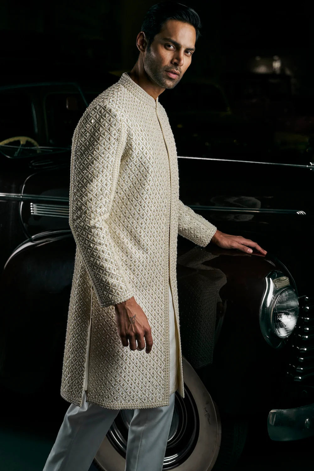 Seema Gujral - Ivory Pearl Sherwani Set