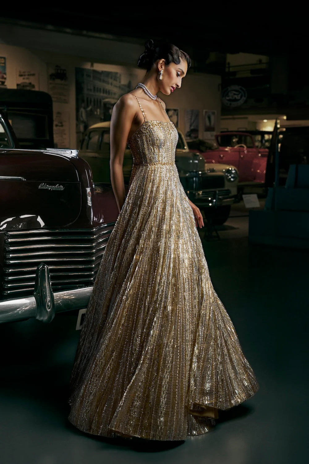 Seema Gujral - Silver Gold Crystal Gown