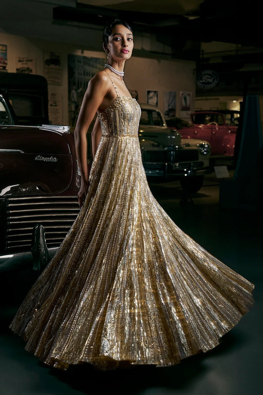 Seema Gujral - Silver Gold Crystal Gown