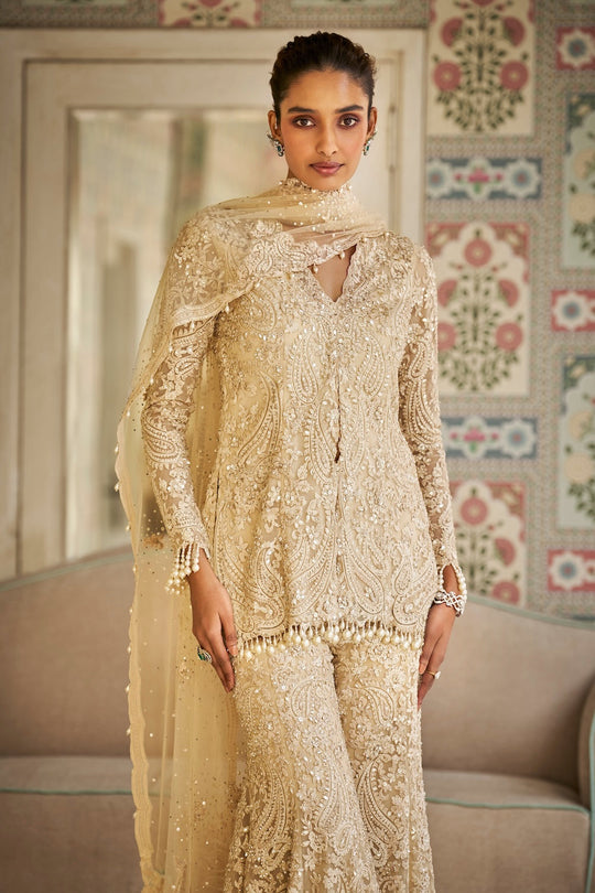 Seema Gujral - Nude Paisley Sharara Set