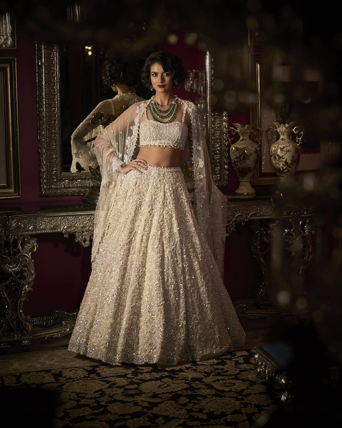 Seema Gujral - White Sequin Lehenga Set