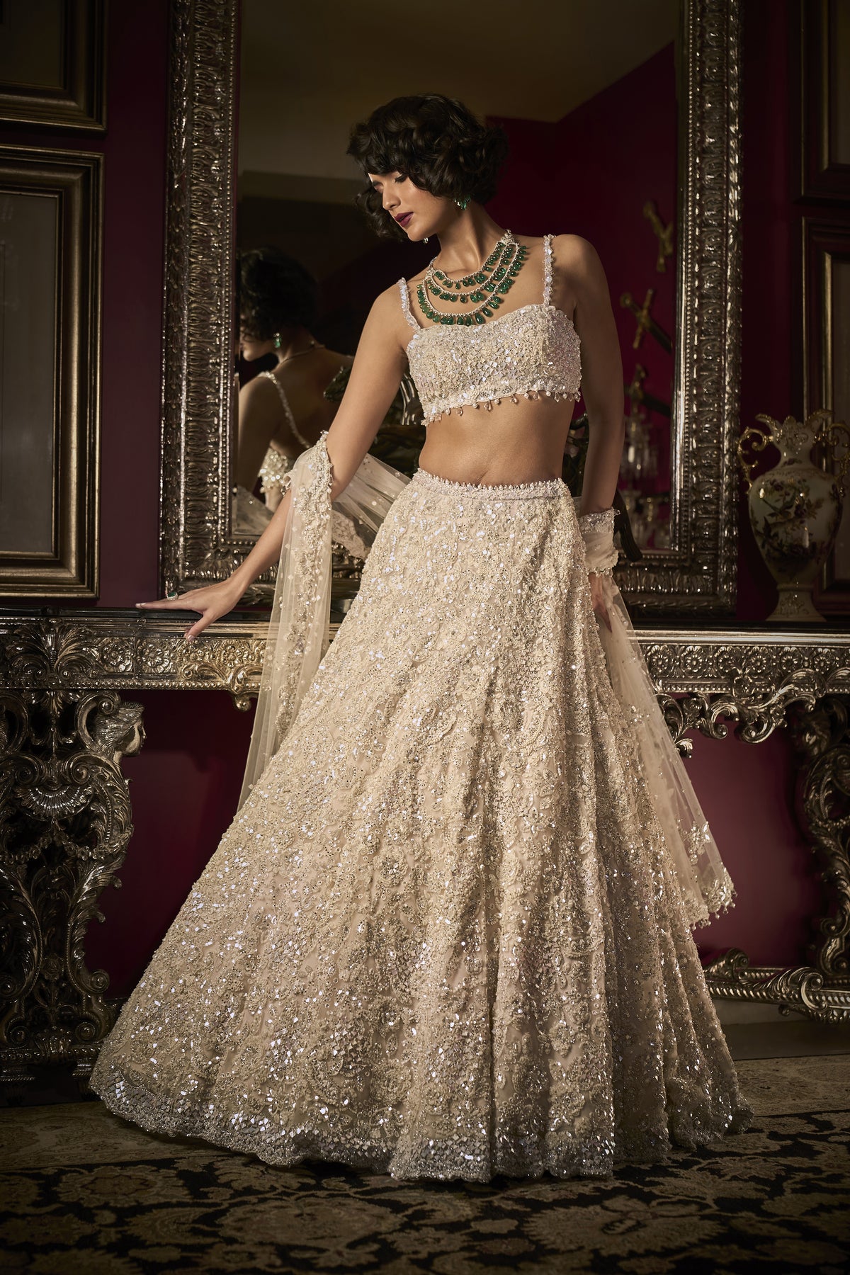 Seema Gujral - White Sequin Lehenga Set