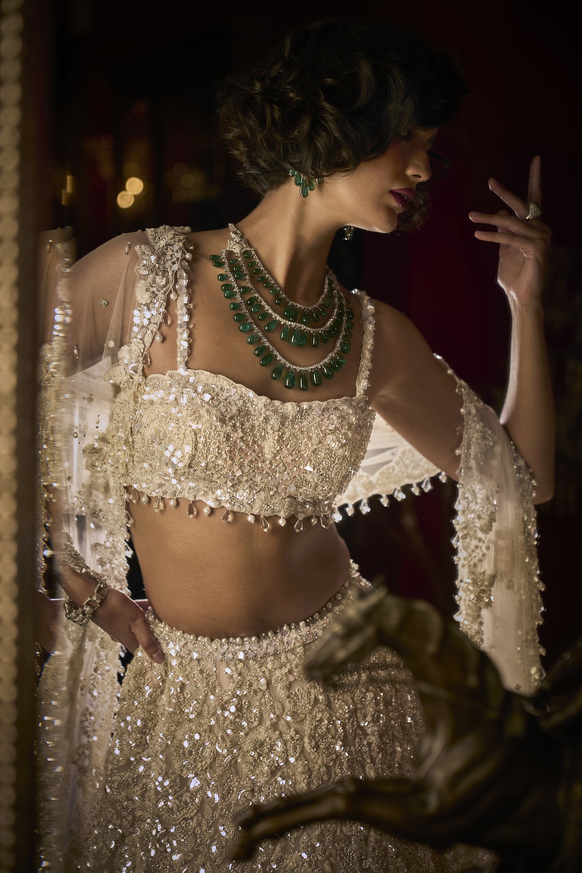 Seema Gujral - White Sequin Lehenga Set