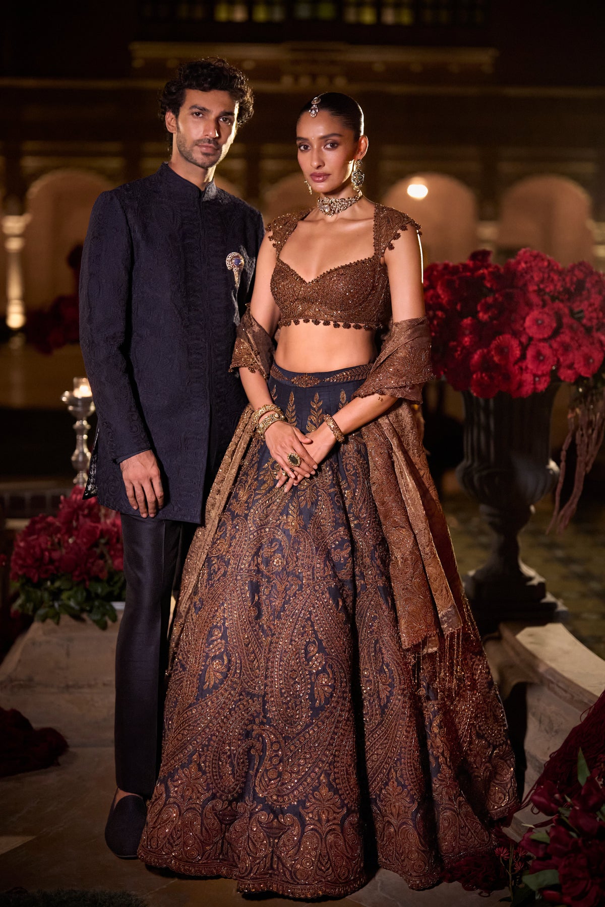 Seema Gujral - Navy Blue Abstract Sherwani Set