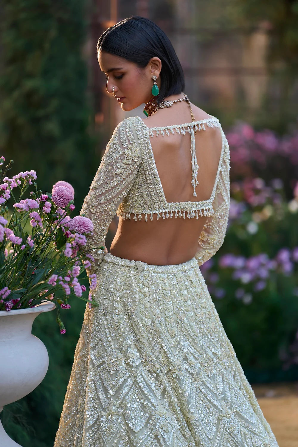 Seema Gujral - Sage Green Sequin Lehenga Set
